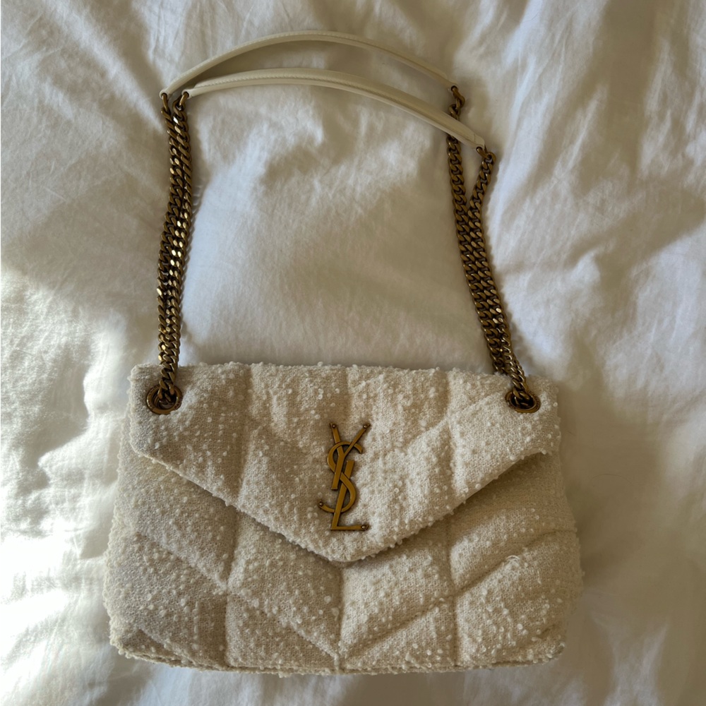 YSL SMALL LOULOU PUFFER TWEED CHAIN BAG